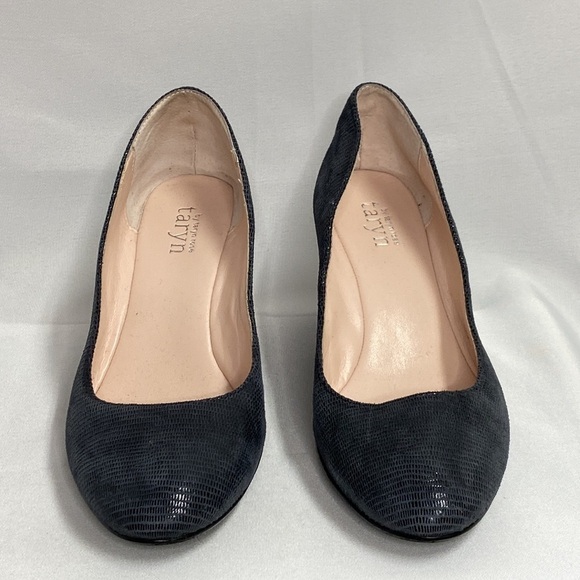 Taryn Rose Kathleen Reptile Embossed Leather Wedges Navy Slate Size 8.5 - Picture 3 of 7